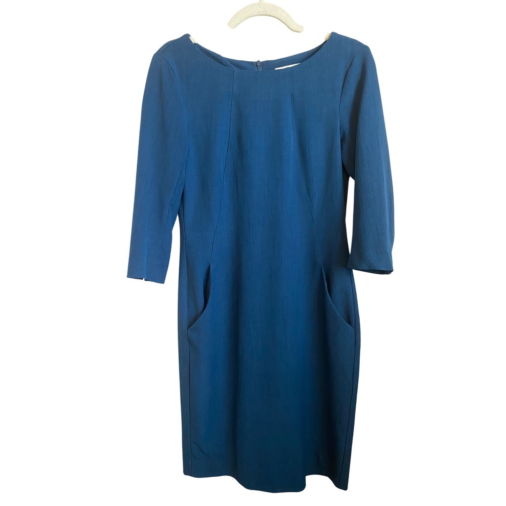 MM LaFleur Teal Blue 3/4 Sleeve Sheath Pocket Dress Size 6